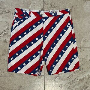Royal & Awesome Golf Shorts Men's 40 Pars & Stars USA Flag Stripes Patriotic